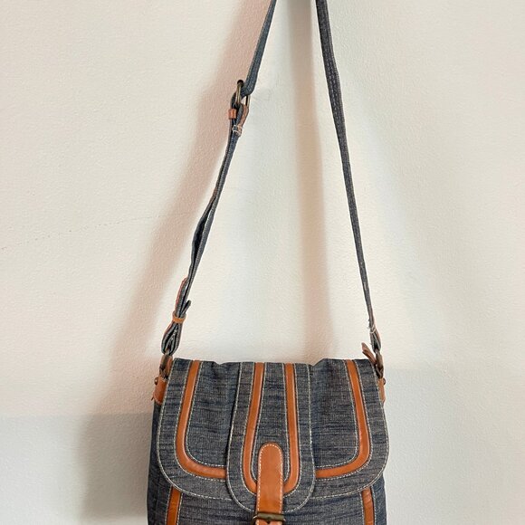 HAPPY DEER bag Jeans crossbody bag Dark blue jeans/brown leather shoulder bag - Picture 14 of 16